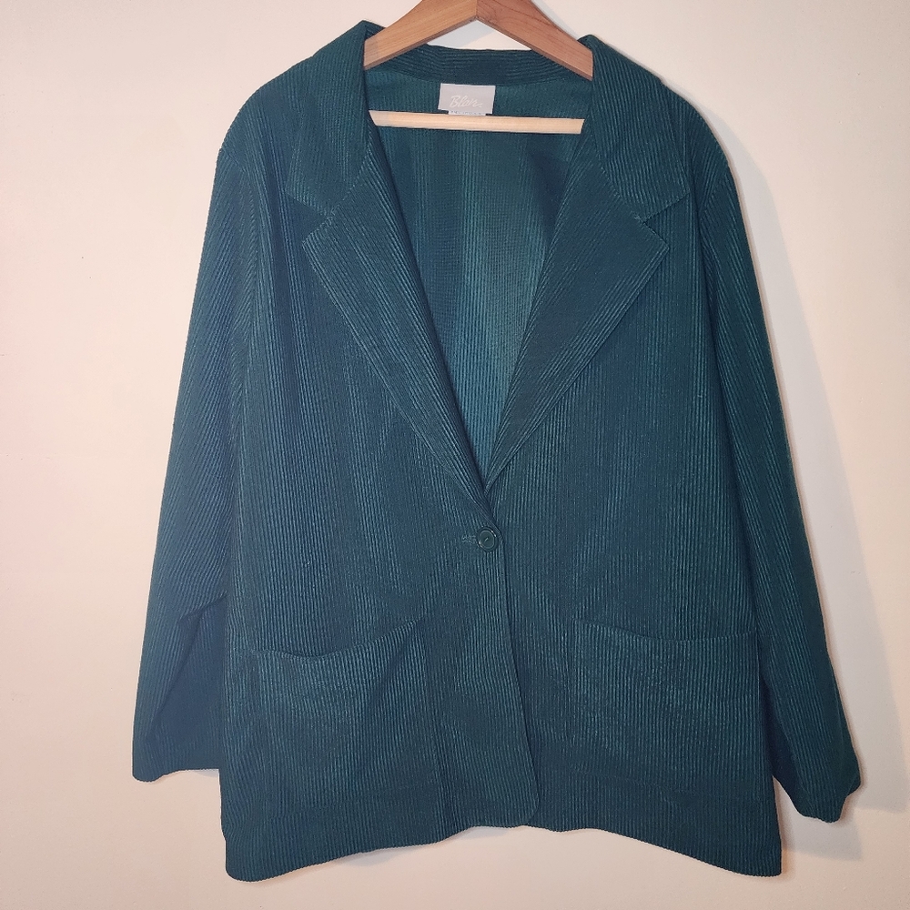 Vintage 1980's Lady Blair Suit Womens XL Polyester Blazer And Pants Evergreen